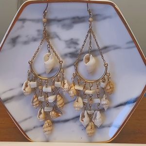 Banana Republic real shell chandelier earrings with gold chain